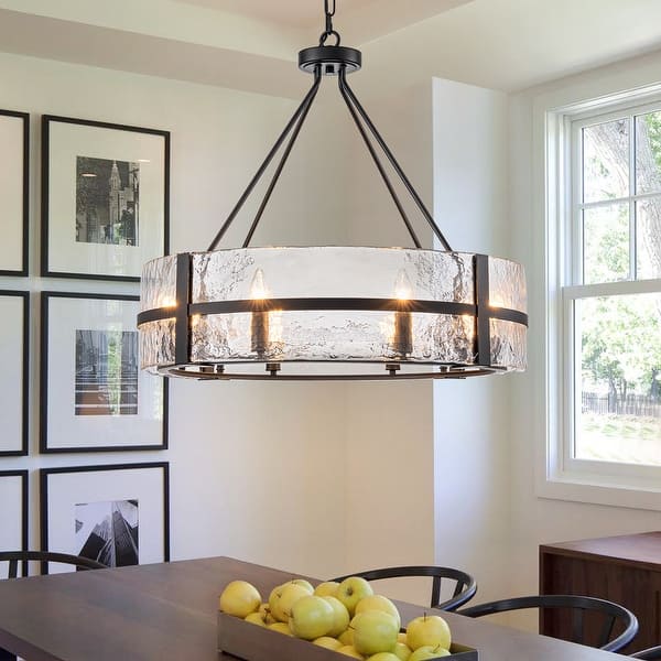 slide 2 of 58, Dimmable Large Drum Glass Chandelier for Dining Room High Ceiling Living Room W27.95" - Black