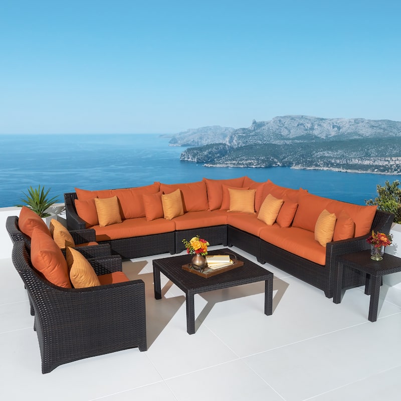Deco 9 Piece Sunbrella Outdoor Patio Sectional & Club Set