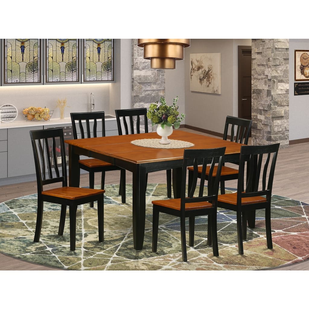 HomeStock 7-Piece Square Black & Cherry Finish Solid Wood Top Dining Table with 6-Chairs