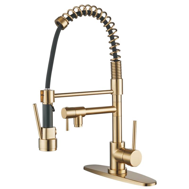 WOWOW Single Handle Pull Down Sprayer Kitchen Faucet with Advanced Spray - Brushed Gold