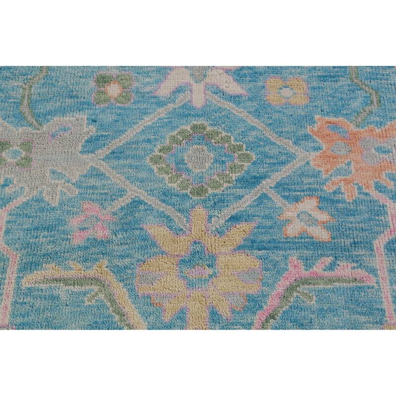 Hand Knotted Oriental 100% Wool Carpet Transitional All-Over Navy Blue & Blues Oushak Area Rug - 9' 8'' X 8' 0''