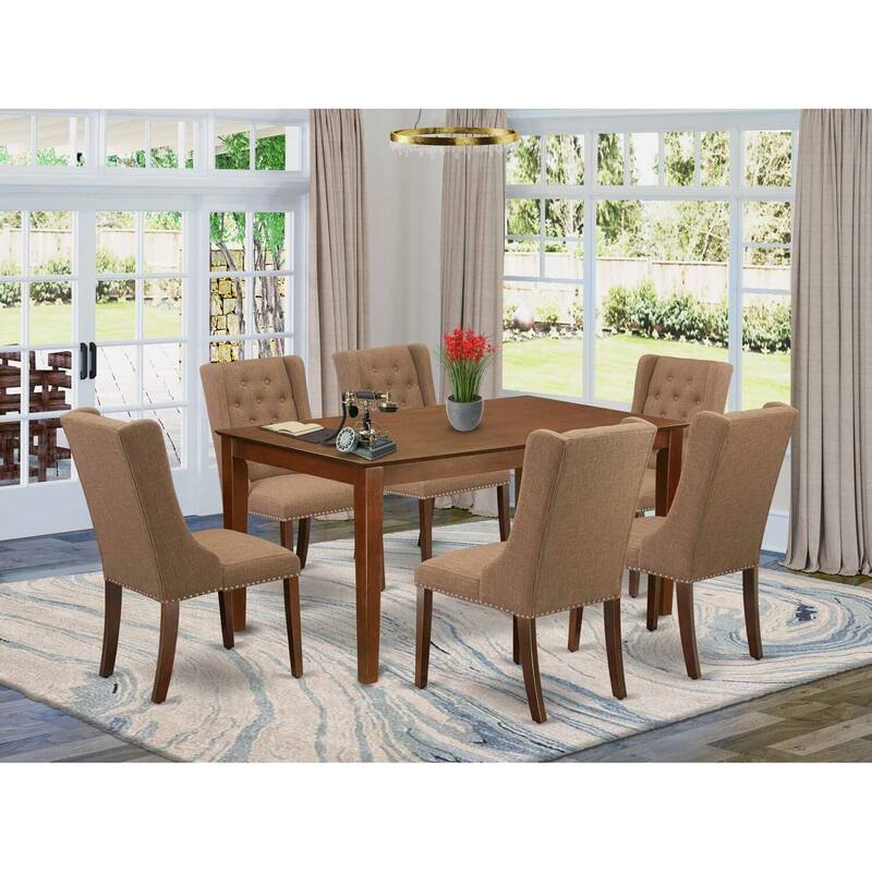 HomeStock 7-Piece Mahogany Finish Solid Wood Top Dining Table with 6 Chairs