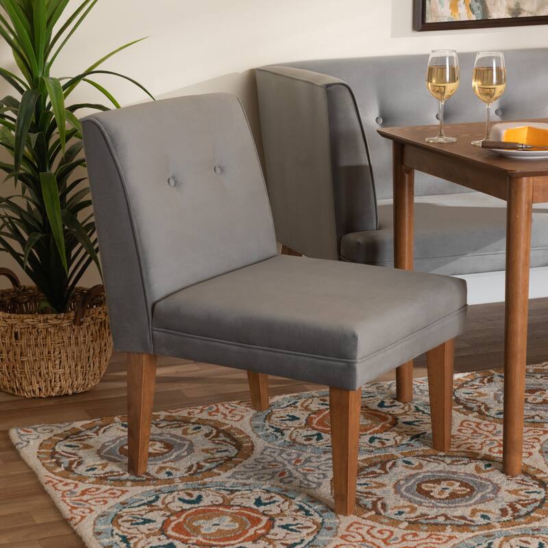 Stewart Mid-Century Velvet Upholstered Wood Dining Chair-Grey