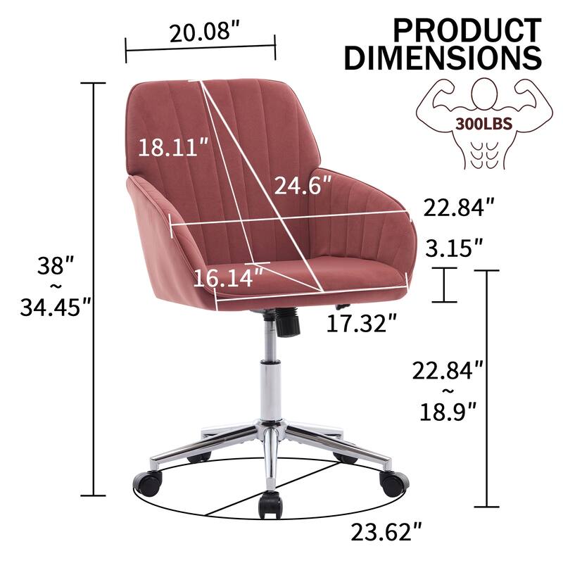 Velvet Home Office Chair, Ergonomic Swivel Study Desk Chair, Upholstered Vanity Chair with Backrest Seat and Metal Base - N/A