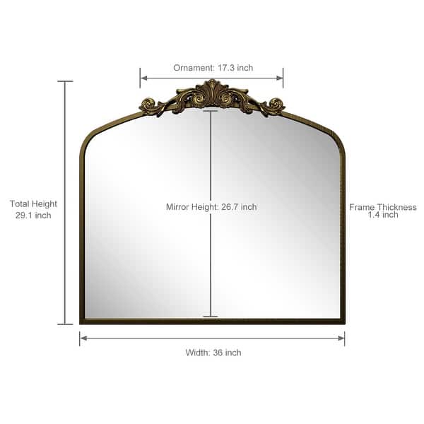 dimension image slide 3 of 5, Arched Vintage Wall Mirror and Metal Frame Baroque Style Bathroom Vanity Mirror