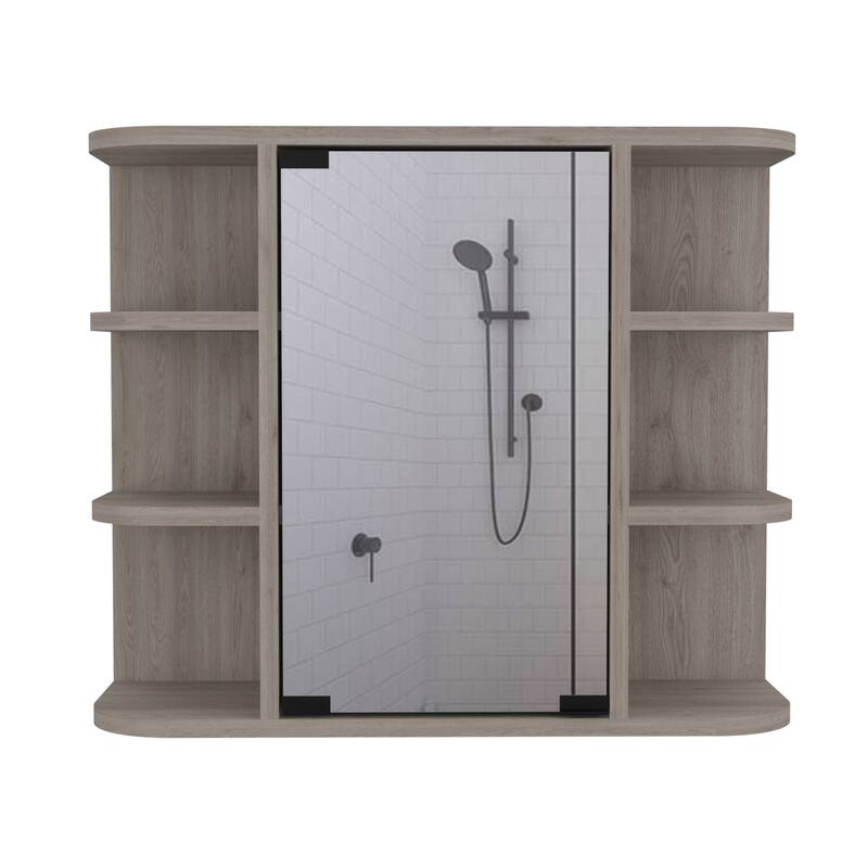 Medicine Cabinet with Six External Shelves, Mirror Panel Door, and Three Internal Shelves for Storage