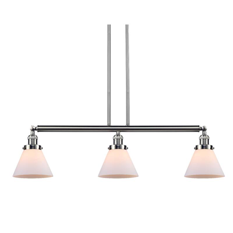Innovations Lighting Large Cone 3 Light 40" Wide Linear Chandelier - Brushed Satin Nickel / Matte White Cased