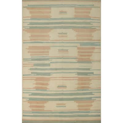 Hand Woven Southwestern Wool Beige Geometric Area Rug - 9' 9'' X 6' 7''