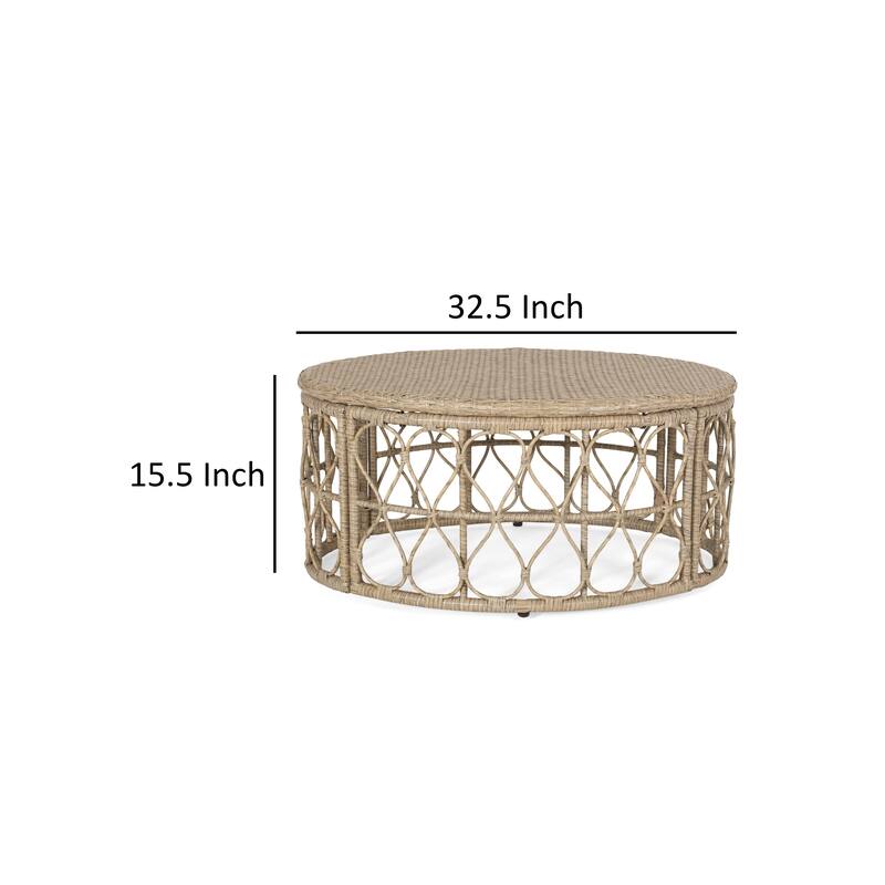 Resy Outdoor Coffee Table, 33 Inch Oval Top, Boho Brown Wicker Woven