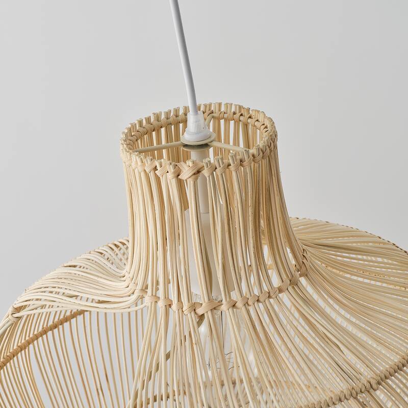 1-Light Coastal Style Creative Brown Hand-Woven Rattan Hanging Pendant Light - 15.74" W x 17.71" H