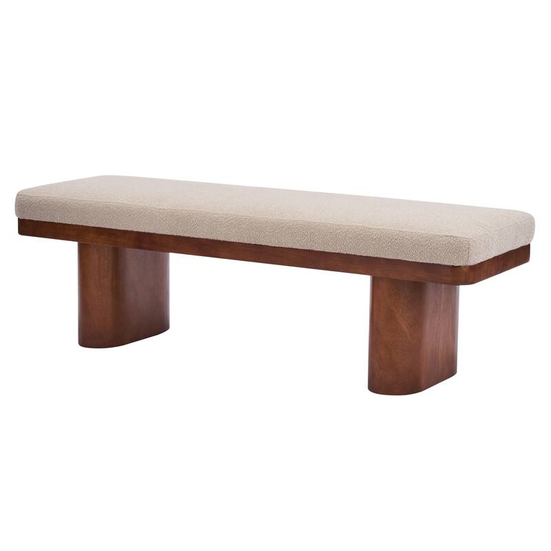 Christopher Knight Home - Monteria Modern 55.12" Upholstered Bench with Sculptural Cylindrical Wooden Leg & Padded Seat
