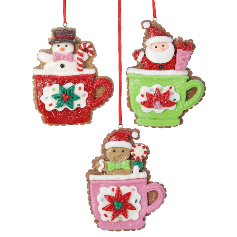 4" Claydough Mug With Friends Ornament Set of 3