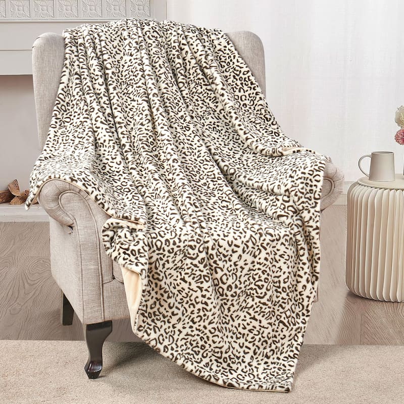 Breathable Cozy FauxFur Snow Leopard Throw - 60"X70" - Snow Leopard