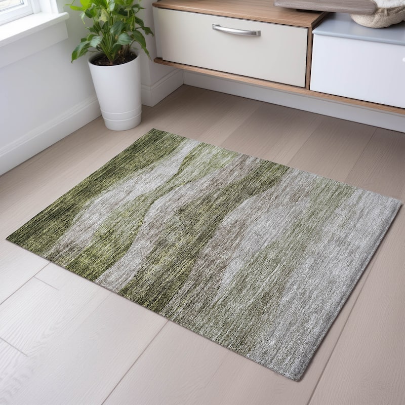 Premium Washable Super Soft Cool Modern Wvave Mayfield Rug - Green - 1'8" x 2'6"