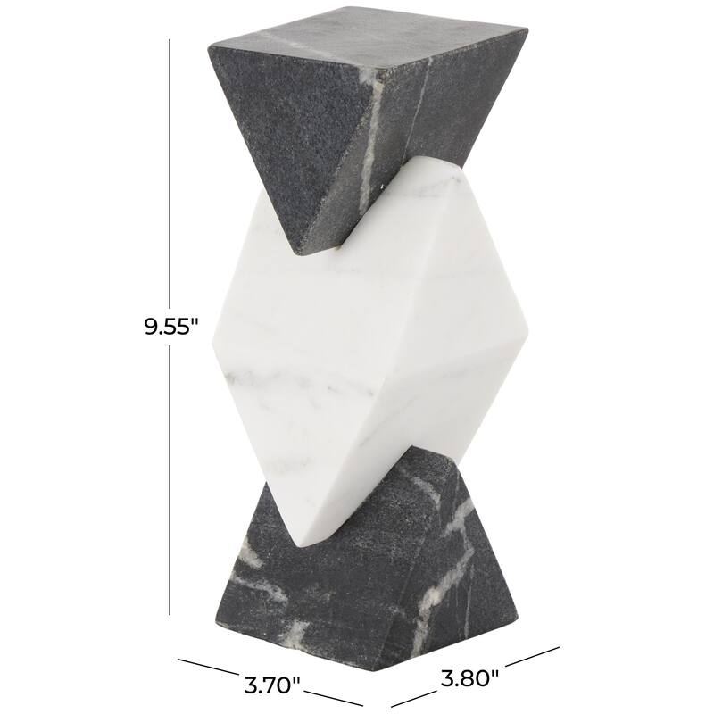 White Marble Stacked Pyramid Geometric Decorative Sculpture with White Diamond Center