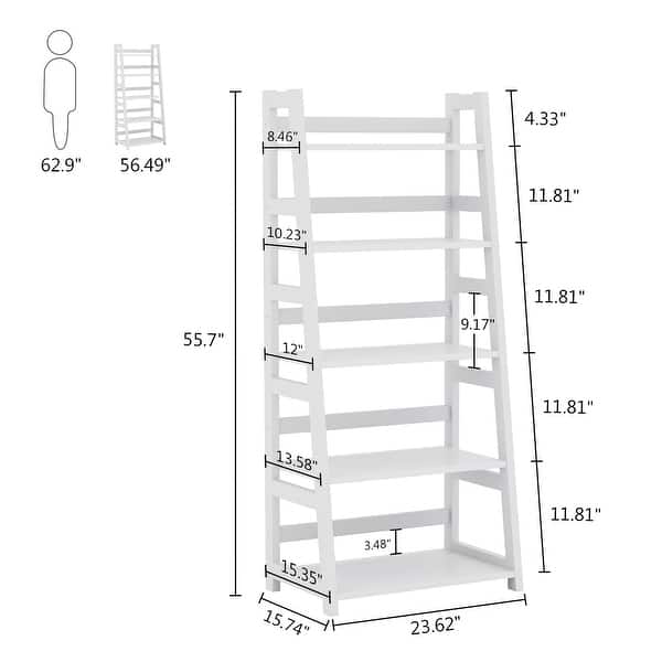 5Tier Bookshelf, Industrial Ladder Shelf Bookcase for Living Room