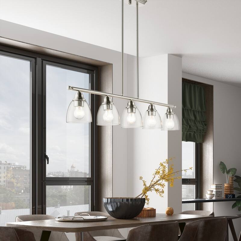Livex Lighting 5 Light Brushed Nickel Linear Chandelier, 46338-91 - 45" L x 5" W x 14.25" - 44.25" Adj. H