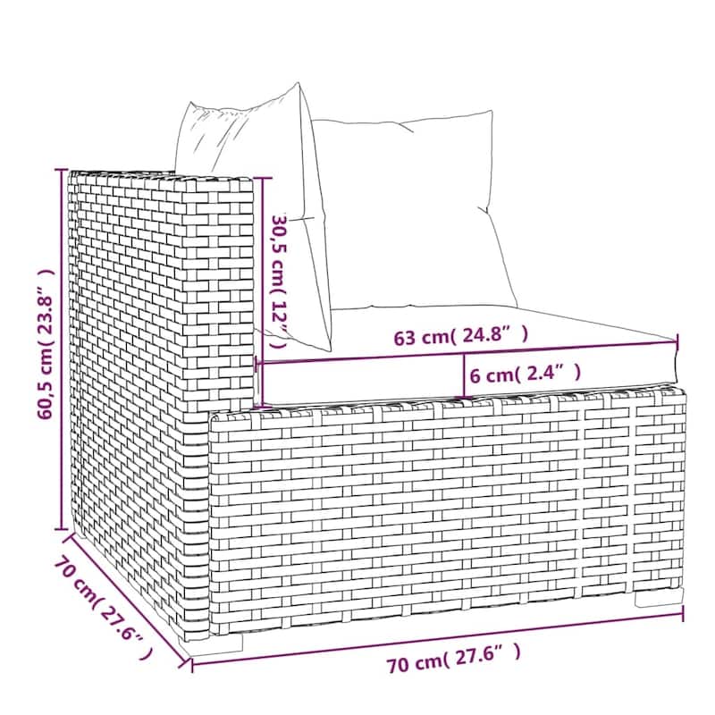 vidaXL Patio Lounge Set with Cushions Brown Poly Rattan - 27.6" x 27.6" x 24" - 27.6" x 27.6" x 24"