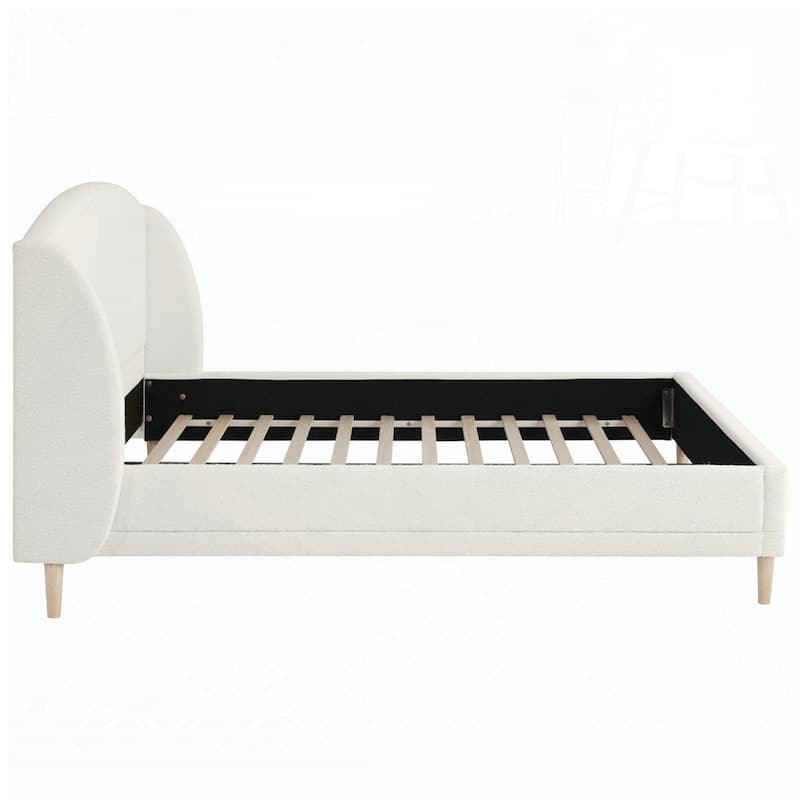Upholstered Platform Bed Boucle Fabric and Wingback Headboard