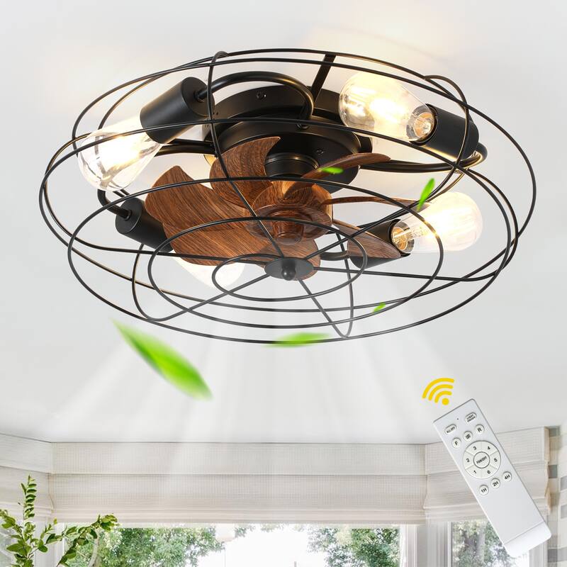Bella Depot 20" Indoor Flush Mount Ceiling Fan with Light and Remote - Black