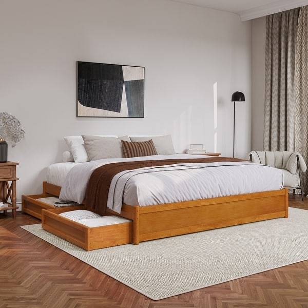 slide 2 of 192, Barcelona Panel Platform Bed with Storage Drawers Light Toffee - King