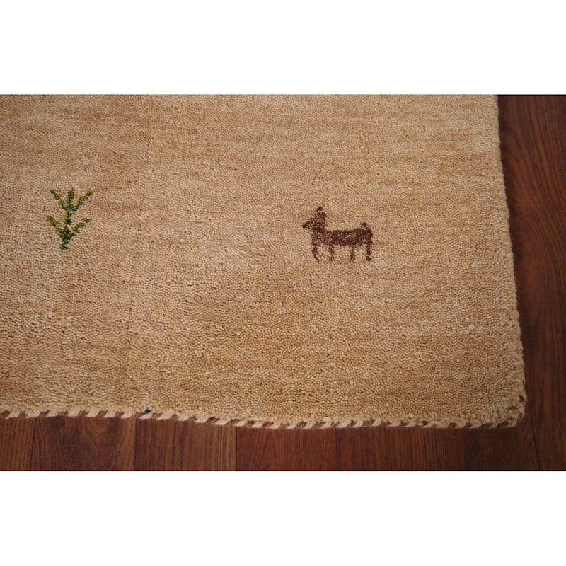 Little Animals Gabbeh Oriental Runner Rug Hand-Knotted Wool Carpet - 2'6"x 9'7"