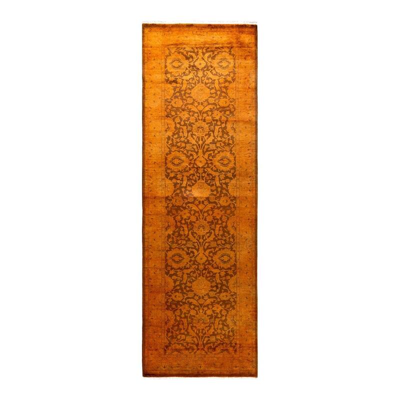 Fine Vibrance, One-of-a-Kind Hand-Knotted Runner Rug - Gold, 2' 8" x 8' 4" - 2' 8" x 8' 4"