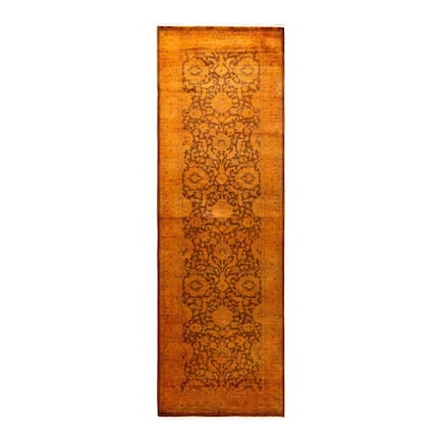 Fine Vibrance, One-of-a-Kind Hand-Knotted Runner Rug - Gold, 2' 8" x 8' 4" - 2' 8" x 8' 4"