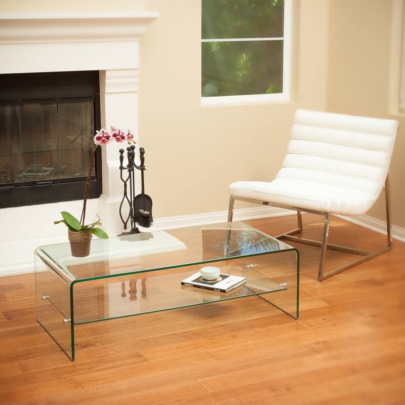 43.25" Modern Tempered Glass Coffee Table with Open Lower Shelf for Living Room - Clear