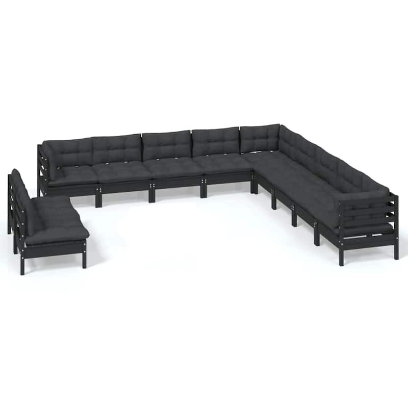 vidaXL Solid Pinewood Patio Lounge Set 12 Piece with Cushions Multi Colors