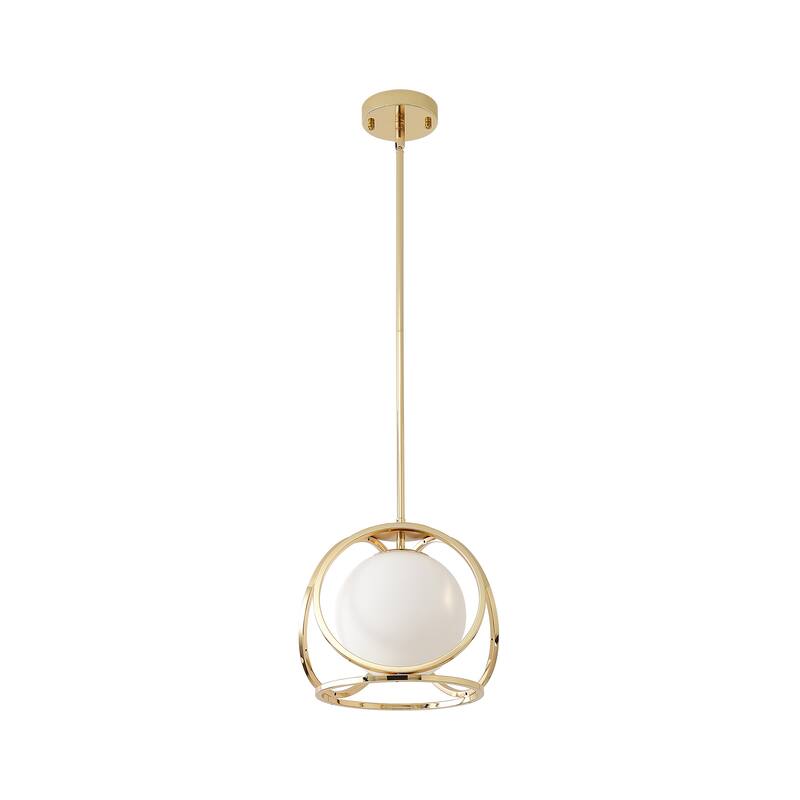 Elegant 1 - Light Gold Pendant with Encircled White Glass - Brushed Gold
