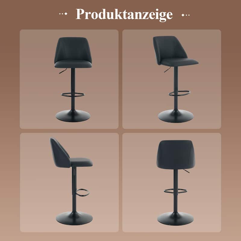 Set of 2 Adjustable Swivel Bar Stool - PU Leather Counter Height Stool with Square Open Back for Kitchen Island