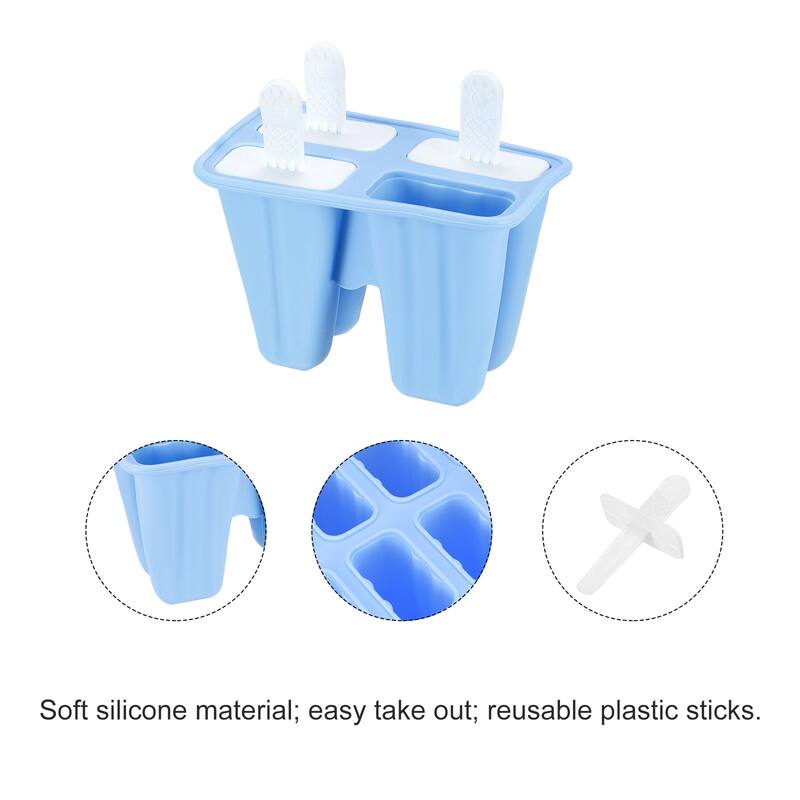 Silicone Ice Pops Molds 4Pcs, with Sticks Funnel and Cleaning Brush - Blue