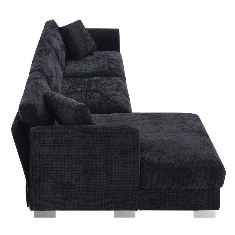 L-Shaped Sectional Sofa with Chaise Lounge, Oversized Chenille Upholstered Sofa, 4 Seater Sofa with 2 Throw Pillows