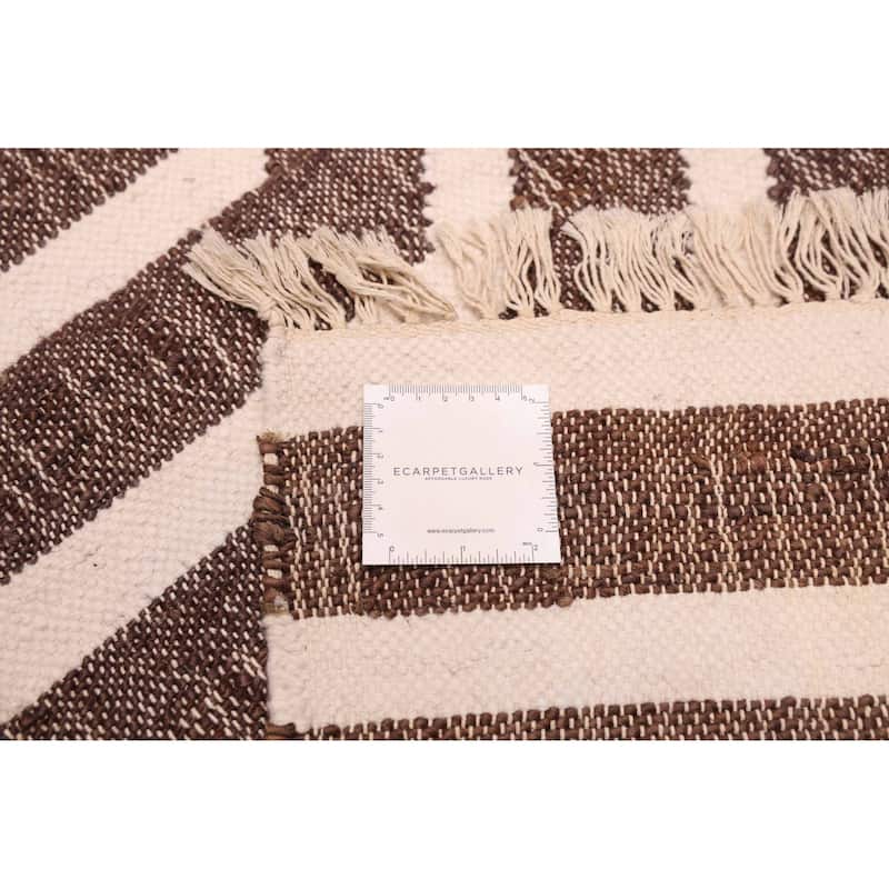 ECARPETGALLERY Flat-Weave Palas Denizli Dark Brown Jute Kilim - 5'9 x 8'4