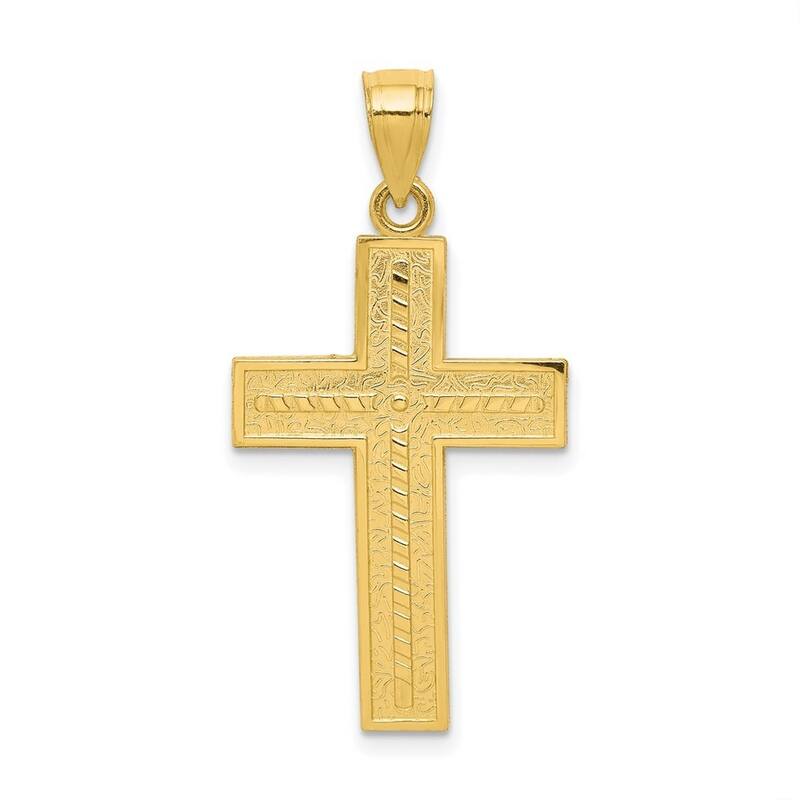 Curata 10k Yellow Gold 18" Etched Cross Pendant Necklace - 18x33mm