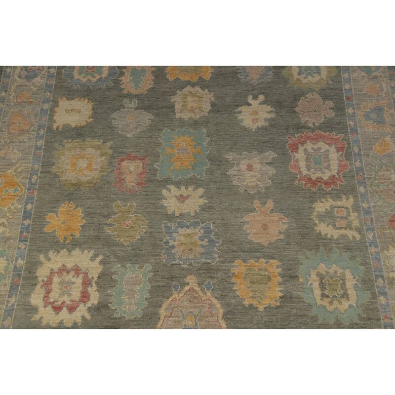 Hand Knotted Oriental 100% Wool Carpet Transitional All-Over Green Oushak Area Rug - 10' 4'' X 8' 2''