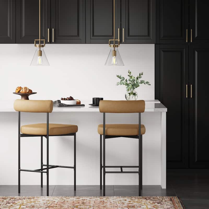 Nathan James Dahlia Counter Height Barstool or Dining Chair with Back and Upholstered Cushion - Set of 2 - Brown - Counter Height - 23-28 in.