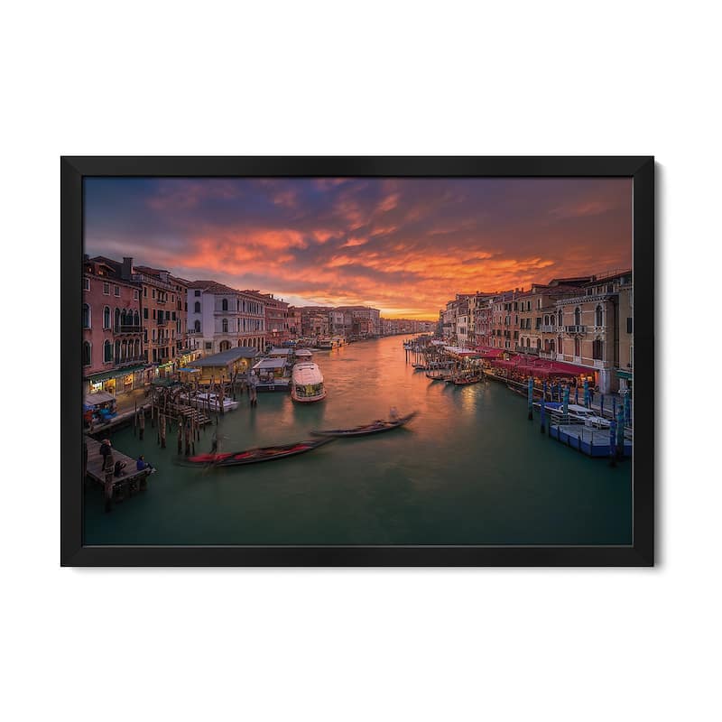 Grand Canal At Sunset ,View From The Rialto Bridge ,Venice Premium Framed Poster by Anton Calpagiu - Black - 24x16x1