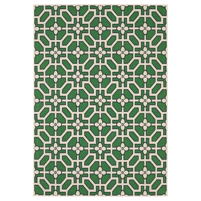 Harlowe Geometric Tile Motif Ivory/ Green Area Rug - 5'3" x 7'3"