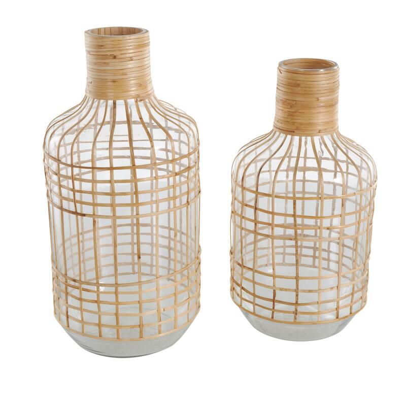 Clear Glass Handmade Rattan Wrapped Vase (Set of 2)