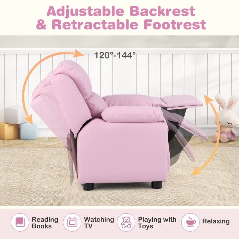 Gymax Deluxe Padded Kids Sofa Armchair Recliner Headrest w/ Storage