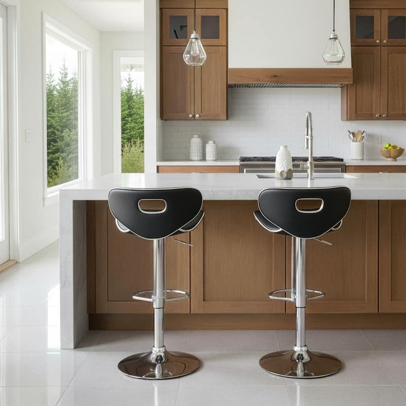Adria White/Black/Grey Chrome Frame Adjustable Height Swivel Bar Stools (Set of 2) - Black