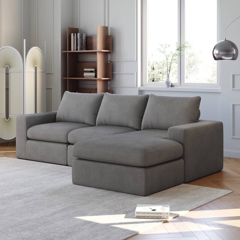 Corduroy Cloud L-shaped Sectional Sofa with Chaise and Pillows