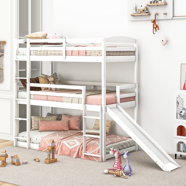 slide 2 of 6, Twin over Twin over Twin Adjustable Triple Bunk Bed with Ladder and Slide