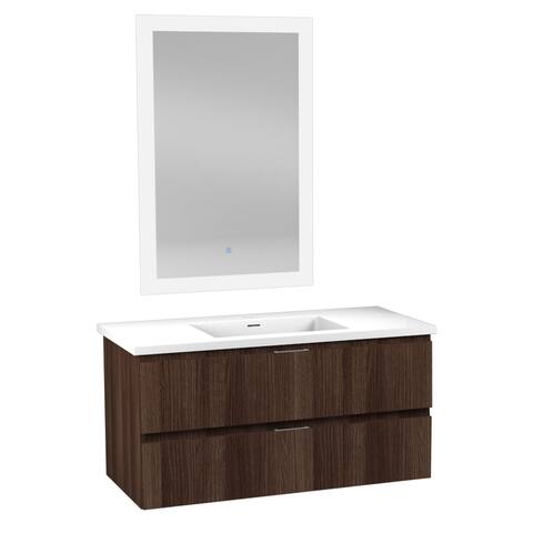 Conques 39 in. Bath Vanity Set with White Top and Basin and Mirror