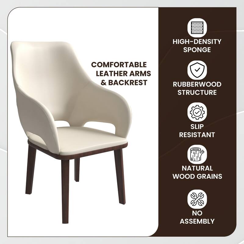 LeisureMod Vivara Leather Upholstered Dining Chair with Padded Seat - Mid-Century Arm Chair for Home Office Bar & Kitchen