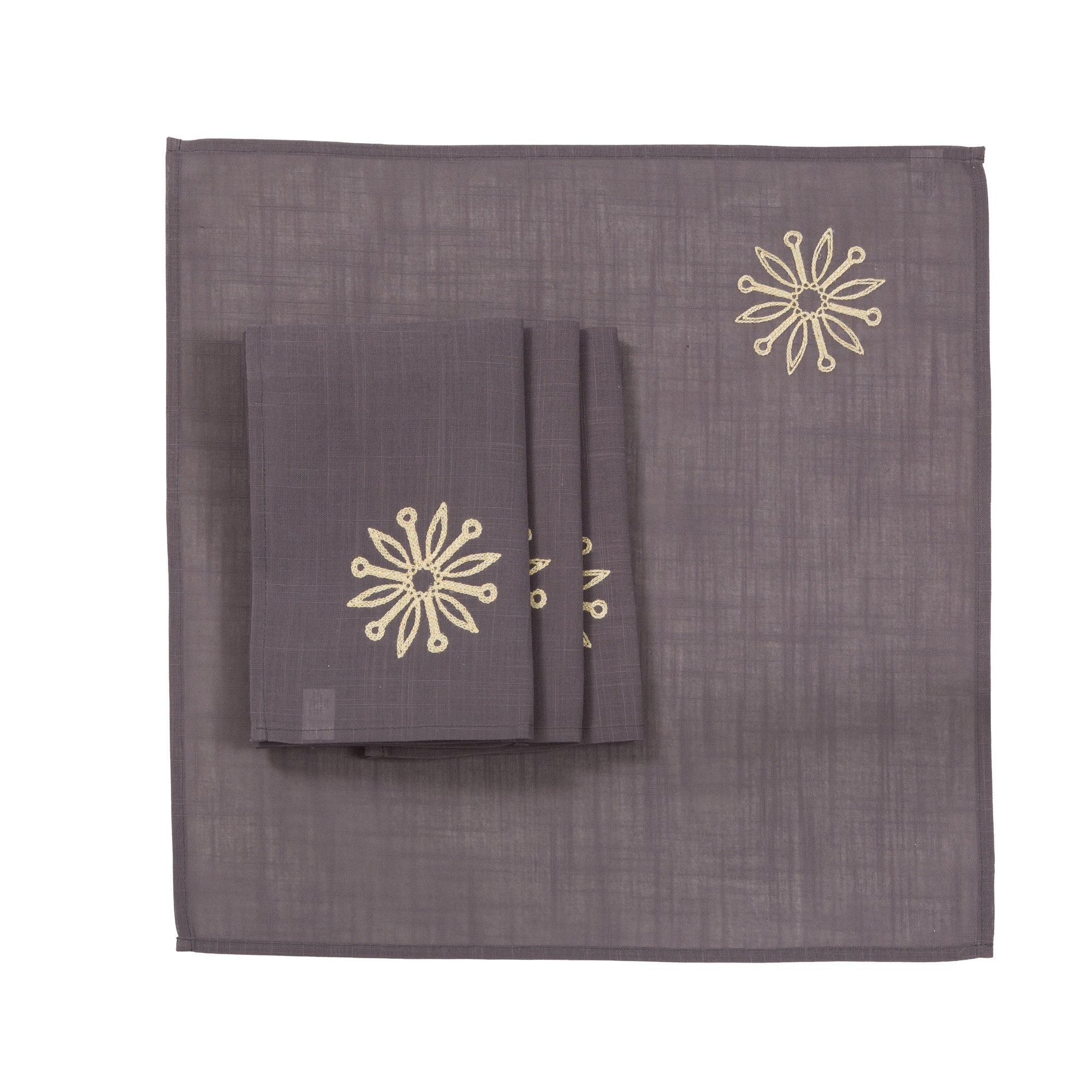 Grey Blossom Embroidered Square Napkin