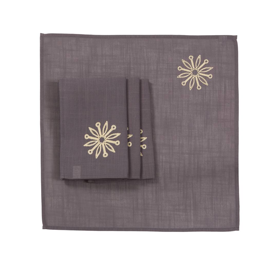 Grey Blossom Embroidered Square Napkin