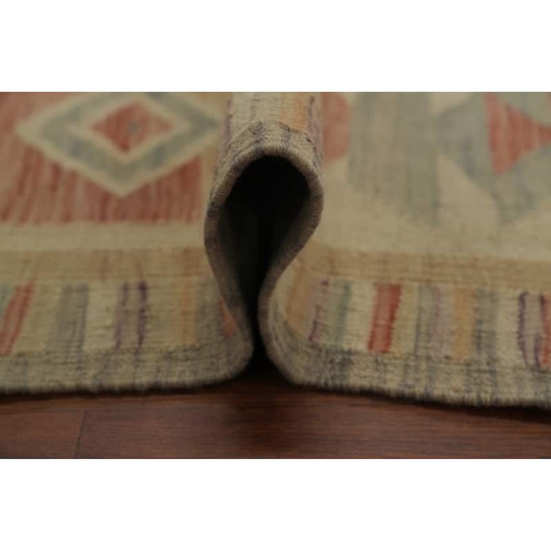 Hand Woven Oriental 100% Wool Carpet Southwestern Tribal Beige & Ivories Kilim Area Rug - 6' 11'' X 5' 0''